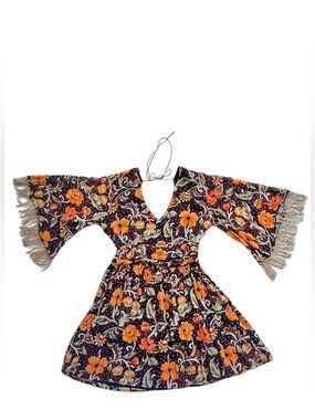 floral print mini dress with fringe sleeves by Verb by Pallavi Singhee. Size S